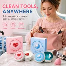 Makeup Brush Cleaning Soap, Gentle Solid Cleanser, Suitable For Makeup Brushes, Makeup Sponge And Powder Puffs, Quick Foaming Portable Brush Care Soap, Heart And Moon Design - Multicolor - View 11