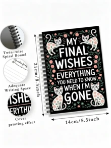 End-Of-Life Care Planning Spiral Notebook - "My Last Wishes" Will, Preparation & Funeral Planning Guide Manual - Mixed Floral Pattern With Cat Elements, Paper Material No Power Required, Compassionate Bereavement Gift, Practical Funeral Planning Tool | Elegant Planning Book | Durable Spiral Binding, Memorial Album - Multicolor - View 4