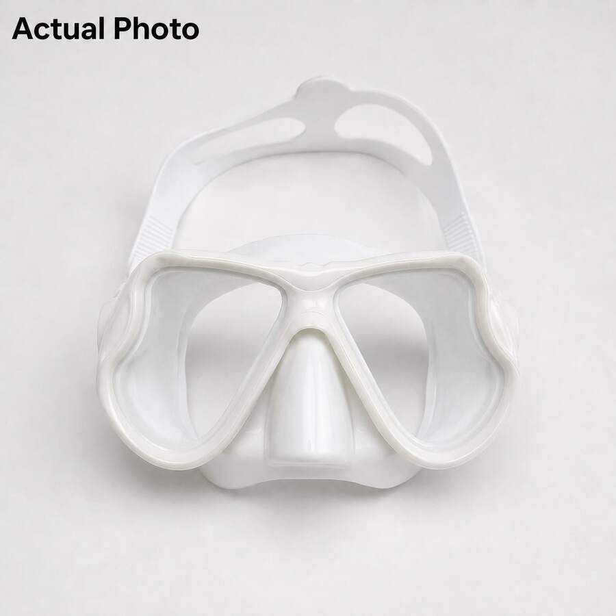 1pc Wide View Snorkel Mask For Teens And Adults, Unisex, Dual Lens Liquid Silicone Soft Fit Skirt, Adjustable Strap Comfortable Diving Mask, Suitable For Beach Snorkeling, Pool Swimming, Freediving And Underwater Exploration - White - View 1