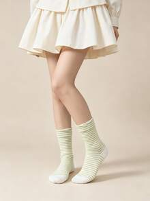 1/6 Pairs Fresh Macaron Color Thin Striped Minimalist Contrast Color Versatile Comfortable Mid-Calf Socks - Multicolor - View 9