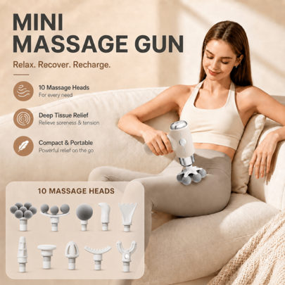 7-Head Rechargeable Massager Gun, 6-Speed Quiet Portable Massage Gun Suitable For Full Body With 10 Types Of Massage Heads-USB Massager With Ergonomic Back/Butt Massager - Ideal Gift For Muscle & Travel Use