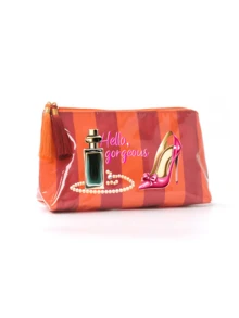 Colorful Striped Beach Makeup Bag With "Hello Gorgeous" Letter, Perfume And High Heel Pattern, Tassel Zipper, Cute Colorful Beach Pattern Decoration, Waterproof PVC Toiletry Bag, Portable Travel Cosmetic Storage Bag, Multi-Functional Toiletry Bag, Vacation Makeup Storage Bag, Perfect For Beach, Pool, Cruise And Holiday Essentials, Birthday Gift, Party Gift, Wedding Gift, Back To School Gift, Travel Souvenir - Multicolor - View 13