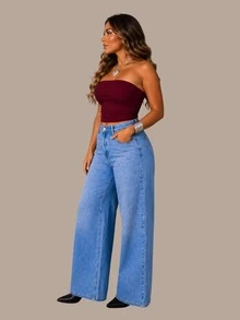 Women's Cropped Tube Top Strapless Non-Padded Basic Double Layer Suplex Slim Fit Shapewear - 酒紅色 - 查看 3