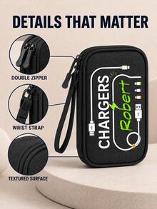Custom Name Travel Cable Storage Bag Digital Electronic O Portable USB Data Line Charger Plug Storage Bag Ideal For USB Drives, Hard Disks, Headphones & Gaming Accessories, Portable Storage Organizer Carry On Suitcase Garment Duffle Bags For Travel - Multicolor - View 6