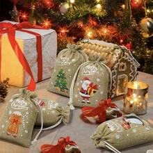 56/62/74pcs Christmas Gift Drawstring Burlap Bags(With Tags), Candy Snack Storage Packaging Bags, Gift Bags, Party Holiday Decoration Drawstring Pouches, Small Cloth Bags With Santa Claus, Christmas Tree, Snowman, Reindeer Designs - Style B - View 6