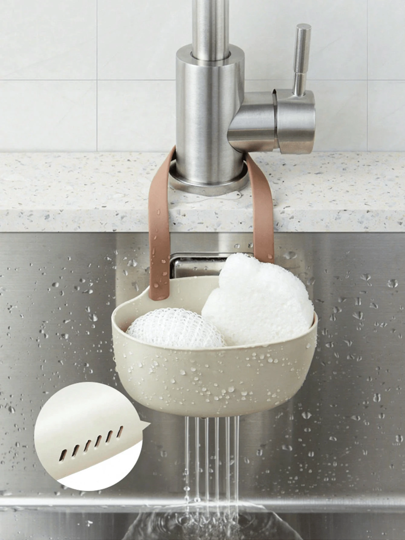 1pc/10pcs Hanging Sink Strainer Basket With Adjustable Strap, Hollow Bottom Quick-Dry Kitchen Storage Organizer, Multi-Function Sink Hook Storage Basket, Suitable For Fruit & Vegetable Washing, Sponge & Tool Storage, Space-Saving Kitchen Sink Accessory