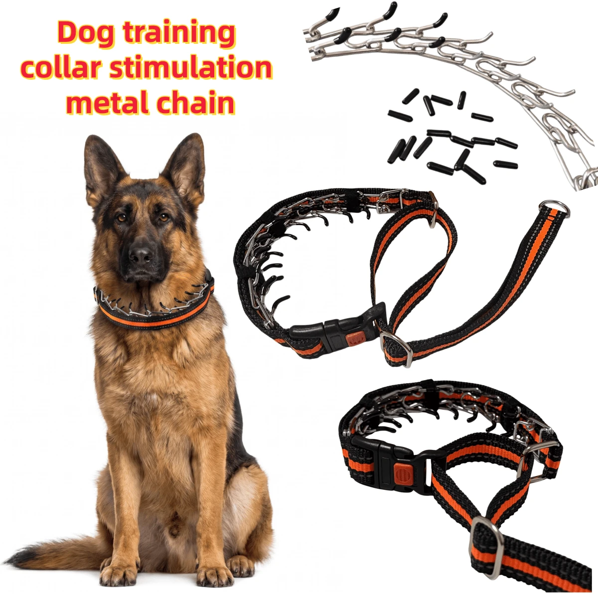 Anti-Burst Dog Training Collar, Double-Layer Reflective Nylon Iron Chain Dog Collar, Outdoor Dog Training Collar, Adjustable Size And Length, Metal Training Dog Chain Nylon Strap, Pet Behavior Correction Pet Supplies Collar (Lock Color Randomly Sent) - Multicolor - View 1