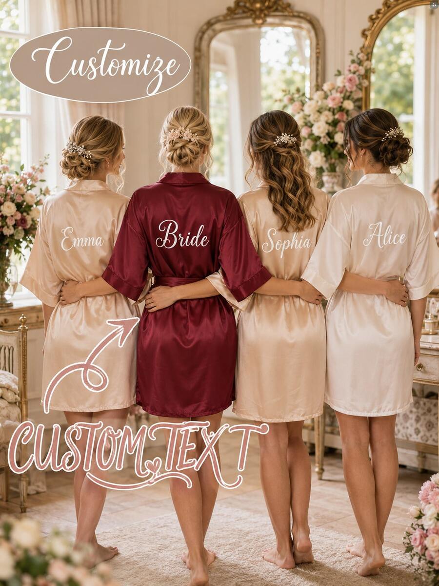 Bata de novia de satén personalizada, diseño de media manga, bata de dama de honor y novia personalizada, bata de satén personalizada, bata de dama de honor para prepararse, bata de fiesta de boda, talla M/L/XL/XXL - Multicolor - Ver 1