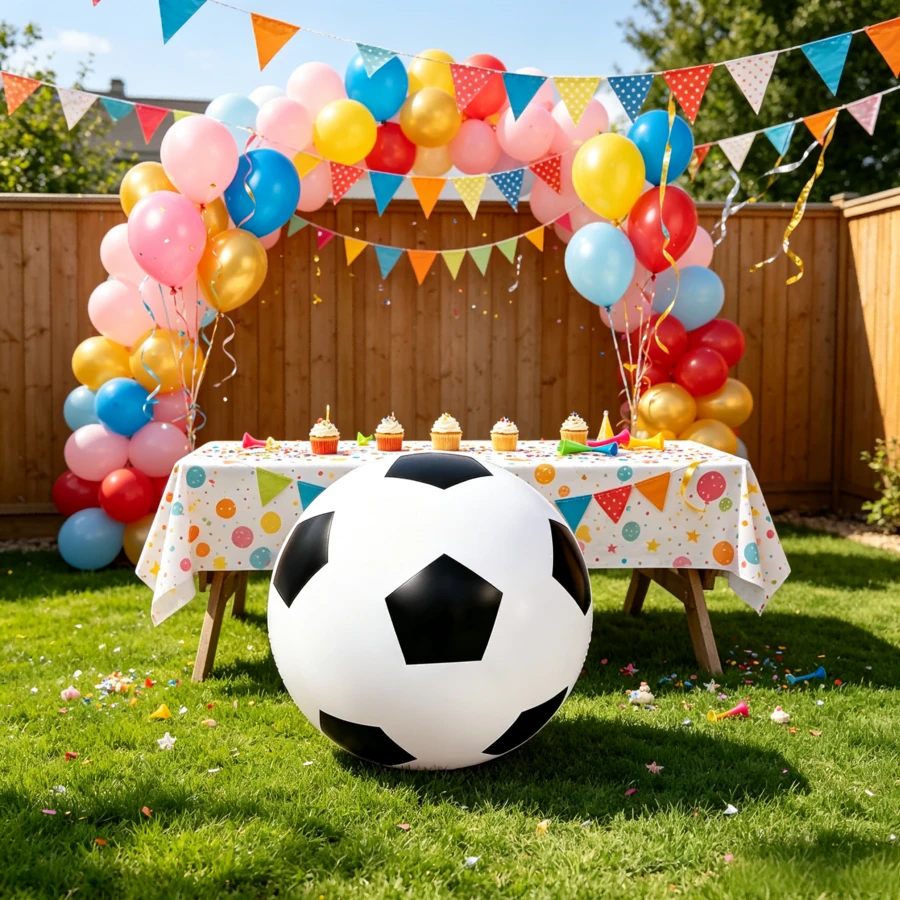 Before Inflation: 39.3 Inches Large Inflatable Soccer Ball Giant Blow Up Beach Football For Swimming Pool Beach Backyard Party Games - Black and White - View 1