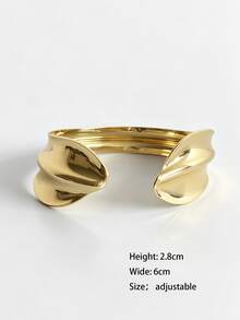 Artistic Starfish Heart Feather Leaf Flower Stripe Shape Exaggerated Thick Stackable Stainless Steel Open Adjustable Size Gold Bracelet Modern Sculpture High Street Fashion Cuff Clothing Accessory - Gold Bracelet - View 13