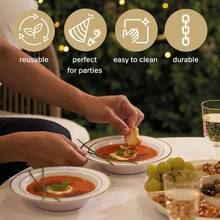 100PCS 12oz Disposable Gold Rim Plastic Bowls, Heavy Duty Dessert Salad Serving Bowls, Fancy Tableware For Wedding, Valentine's Day, Birthday Parties & Banquet Events - Gold - View 3