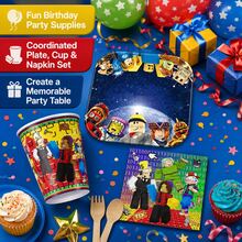 Roblox 40件組卡通生日派對裝飾套裝，創意慶祝用品，適用於主題派對、家庭聚會、節日、房間裝飾、居家裝飾、派對小禮物、捏捏玩具禮物、美國日、兒童派對 - Roblo 餐巾紙2 紙杯盤 吸管 - 查看 3