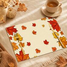 1pc/4pcs/6pcs/8pcs, Autumn, Fallen Leaves Pattern Suitable For Dining Table, Breakfast Mat, Coffee Bar, All-Season Decoration, Washable Table Mat, Room Decor, Kitchen Dining Table Mat, Indoor/Outdoor Party Decor, Home Decor, Ideal Gift - Multicolor - View 2