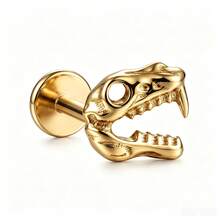 1PC ASTM F136 Titanium Snake Skull Labret Flat Back Stud Viper Fangs Helix Tragus Conch Earring Piercing Jewelry Cool - Internal Thread - View 11