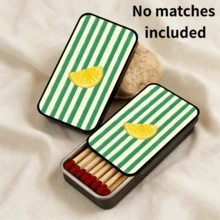 1pc Lemon Slice Pattern Metal Matchbox (Matches Not Included), Vintage Sliding Lid Compact Box, Lemon Theme Design, Portable Storage Box, Suitable As Gift Or Fashion Decorative Storage Box. - View 7