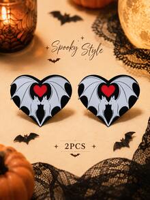 2pcs Halloween Bat Heart Nipple Covers, Scary Gothic Red Heart Breast Stickers, Self-Adhesive Party Chest Stickers For Women - Multicolor - View 3
