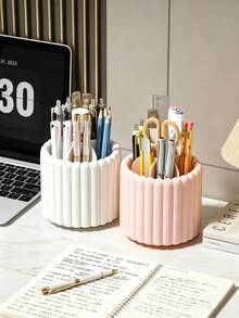 Cute 360° Rotating Pen Holder With Detachable Dividers, Desktop Storage Box, Pen Holder And Storage Compartments, Perfect For Student Supplies, Office, Dorm, Cosmetics, Skincare And Office Essentials, Women's Gift, Women's Present - Multicolor - View 1