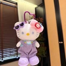 1pc Sanrio Hello Kitty Plush Bag Charm, Cute Fashion Glasses Doll Pendant With Corduroy Overalls, Adorable Cartoon Handbag Backpack Wallet Decoration, Soft Filled Collectible, Birthday Gift For Women And Girls, Multiple Colors - Multicolor - View 7