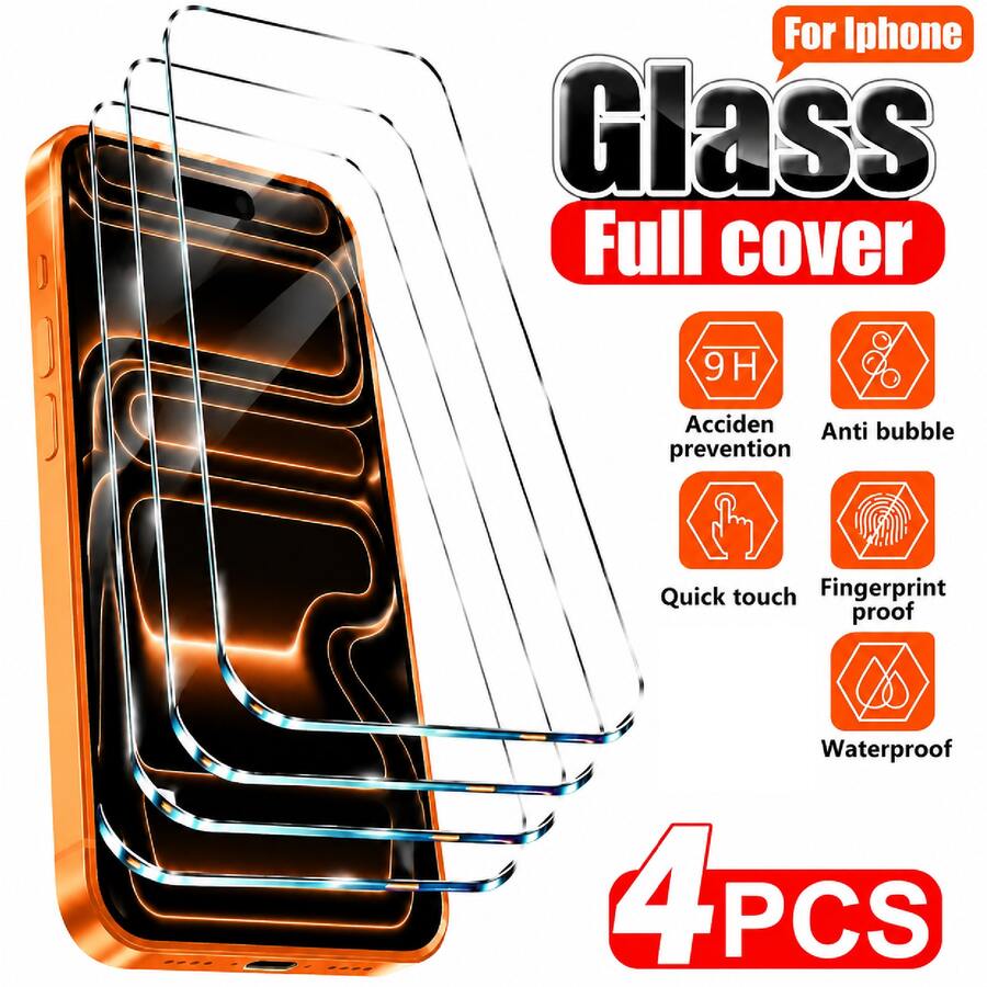 4PCS Ultra Clear 9H Tempered Glass Screen Protector For IPhone 17/16 Pro Max/16 Pro/16 Plus/16/15 Pro Max/15 Pro/15 Plus/15/14 Pro Max/14 Pro/14 Plus/14/13 Pro Max/13/12 Pro Max/12/11 Pro Max/11/XR/XS Max/XS, Full Screen Coverage Shield, HD Crystal Display, Fingerprint Resistant Coating, Scratch Guard Surface, Bubble-Free Easy Installation, Smooth Touch Feel, Slim Transparent Fit - Clear - View 1