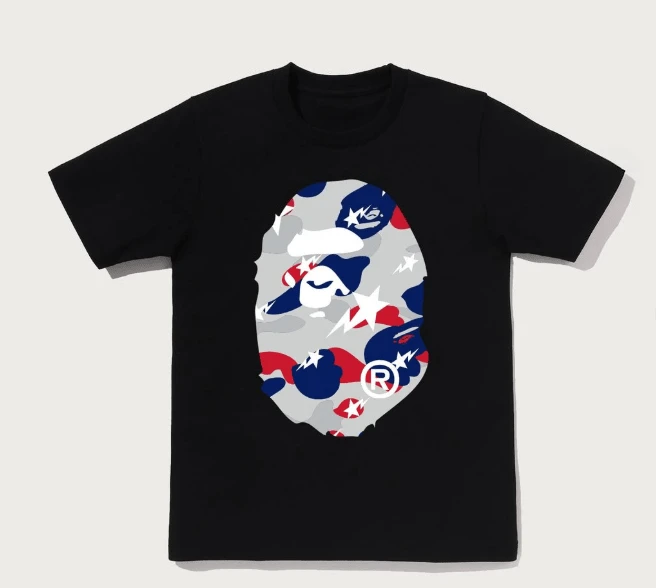 Ape Head Graphic Tee,Camiseta con Gráfico de Cabeza de Simio, Estilo Retro Punk Urbano, 100% Algodón, Cuello Redondo, Unisex, Camiseta de Verano para Uso Diario - Negro - Ver 1