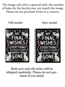 End-Of-Life Care Planning Spiral Notebook - "My Last Wishes" Will, Preparation & Funeral Planning Guide Manual - Mixed Floral Pattern With Cat Elements, Paper Material No Power Required, Compassionate Bereavement Gift, Practical Funeral Planning Tool | Elegant Planning Book | Durable Spiral Binding, Memorial Album - Multicolor - View 7