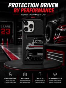 1 buah Casing Ponsel Spoiler Balap Keren, Kompatibel dengan iPhone 17 16 15 14 13 12 11 Pro Max, Warna Solid, Cetakan Garis Merah Lampu Belakang Mobil Sport, Casing Ponsel TPU Tekstur Matte Hitam Tahan Guncangan - Hitam - View 3