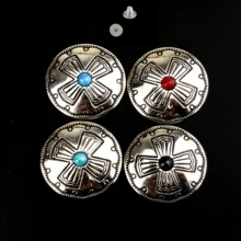 5Pcs Set Vintage Metal Cross Turquoise Inlaid Screw Rivet Hardware, Retro Cross Pattern Leather Craft Stud Fasteners, Screw On Leather Accessories For DIY Leather Crafts, Handmade Bags, Garment Leather Decor - Cross Turquoise Money Clip - View 1