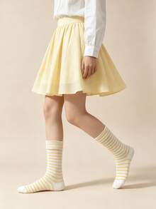 1/6 Pairs Fresh Macaron Color Thin Striped Minimalist Contrast Color Versatile Comfortable Mid-Calf Socks - Multicolor - View 5
