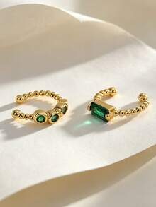 Anting Jepit Telinga Tembaga Berlapis Emas 18K dengan Batu Zamrud dan CZ, Anting Jepit Telinga Manik-Manik Tanpa Tindik, Perhiasan Telinga Vintage yang Dapat Ditumpuk untuk Wanita, Pesta Sehari-hari - Emas - View 6
