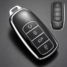 Compatible With Chery 4-Button Car Key Fob, Electroplated Silver Edge TPU Full Coverage Protective Case, Anti-Drop, Wear-Resistant, Anti-Scratch, Business Minimalist Car Key Modification Shell, Car Accessories, Key Fob Cover, Auto Parts - Chery Single Pack - View 1