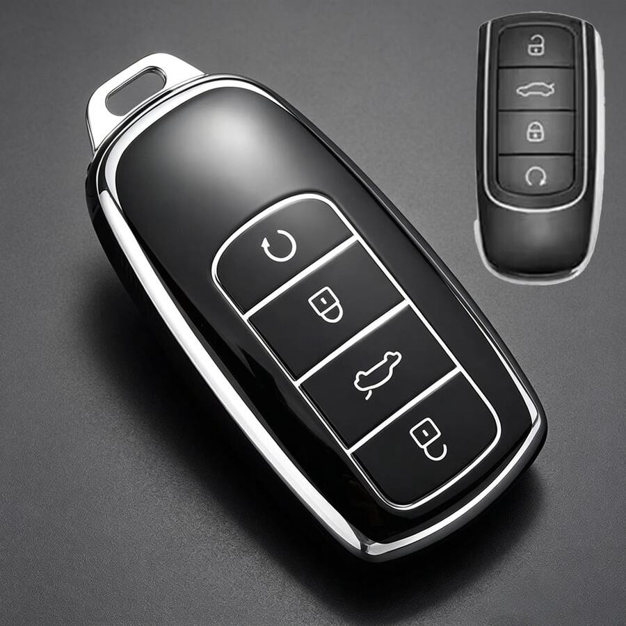 Compatible With Chery 4-Button Car Key Fob, Electroplated Silver Edge TPU Full Coverage Protective Case, Anti-Drop, Wear-Resistant, Anti-Scratch, Business Minimalist Car Key Modification Shell, Car Accessories, Key Fob Cover, Auto Parts - Chery Single Pack - View 1
