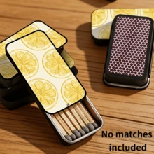 1pc Lemon Slice Pattern Metal Matchbox (Matches Not Included), Vintage Sliding Lid Compact Box, Lemon Theme Design, Portable Storage Box, Suitable As Gift Or Fashion Decorative Storage Box. - View 1