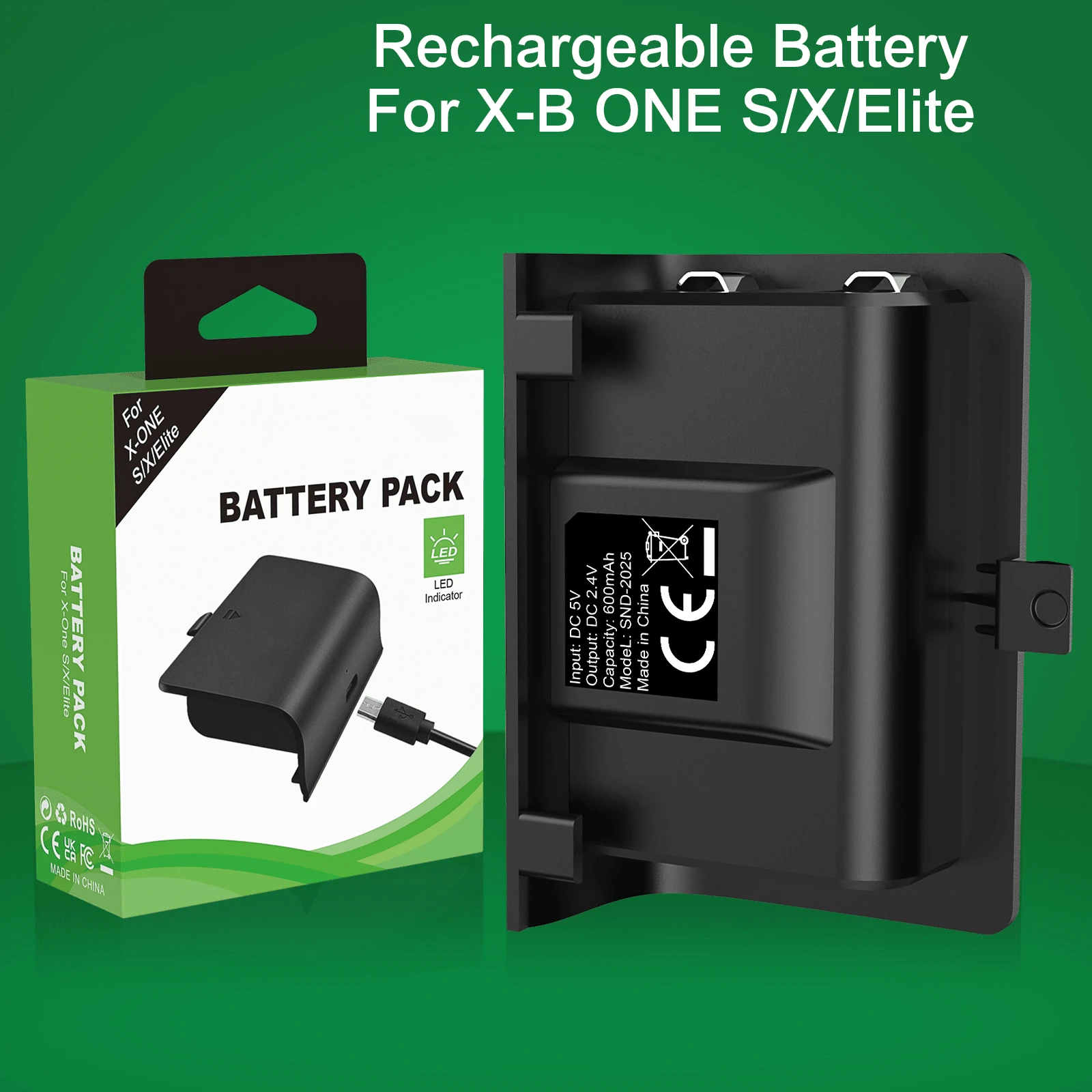 Game Never Stops! Xb-Ox One S/X/Elite Battery Pack - 600mAh Long-Lasting, 2-3 Hours Fast Charging, LED Status Indicator, Perfect Support For Play And Charge, Controller Gaming Power Booster - View 1
