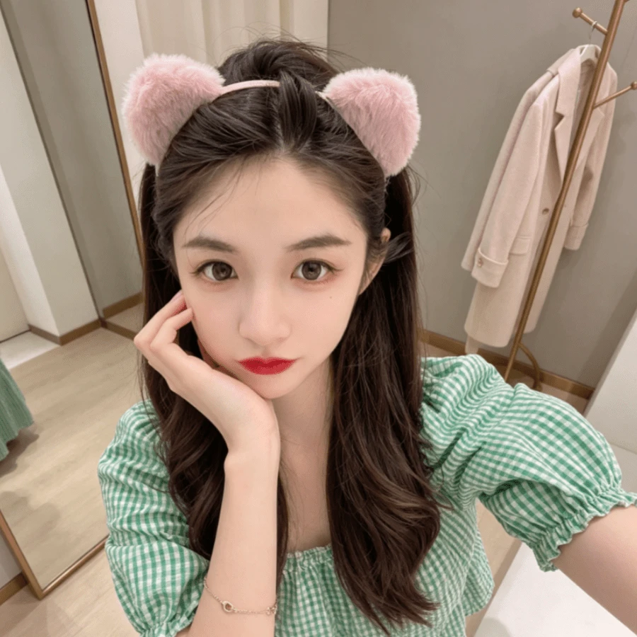 1pc Soft Faux Rabbit Fur Bear Ear Headband, Non-Slip Makeup & Face Washing Hairband, Daily Selfie & Date Photo Atmosphere Head Accessory, Multiple Colors Available - Multicolor - View 1