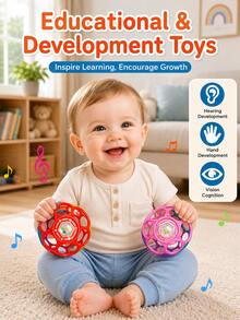 1pc Baby Soft Grip Ball Rattle, Early Education Sensory Toy With Bell, Develops Motor Skills, Easy To Grip Montessori Toy, Holiday/Birthday Gift - Multicolor - View 7