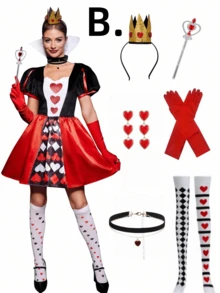 Set Kostum Halloween Wanita 8 Potong, Motif Hati dari Linen - MultiWarna - View 10