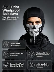 Musion 1/3pcs Gothic Skull Pattern Street Style Balaclava, Elastic Windproof Casual Full Face Scarf, Soft Comfortable Full Face Mask, Windproof Helmet Liner Headwear, Suitable For Motorcycle Riding, Cycling And Racing Sports - Multicolor - View 9