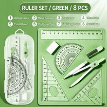 8-Piece Student Math Geometry Drawing Set With Compass And Ruler, Classroom Use, Anti-Drop Thickened Transparent Storage Box Packaging, Includes Straight Ruler, 2 Triangle Rulers, Protractor, Metal Drawing Compass, Eraser, Compass Replacement Lead, Complete Drafting Tool Set, Portable Stationery Combination For Primary And Secondary Students Classroom Lessons, Midterm And Final Exams, Math Homework Drawing - Drawing Set - View 9