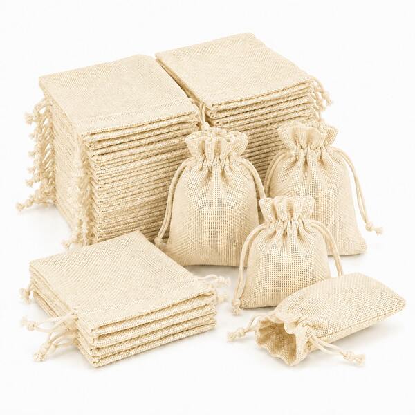 25/50/100pcs Drawstring Jute Bags, Burlap Gift Bags, DIY Wedding Favor Bags, Jewelry Packaging Bags, Small Packaging Bags, Small Business Supplies