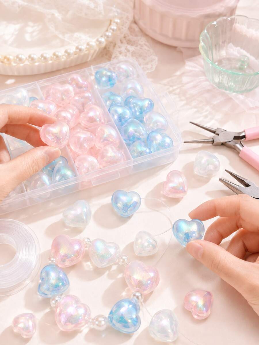 10pcs- Iridescent Heart-Shaped Glow Beads, Translucent Pink/Blue And Translucent Beads With Visible Holes, Suitable For Making DIY Bracelets, Necklaces, Earrings, Keychains, Jewelry Making, Handmade Gifts And Craft Projects Glow Bead Materials - Multicolor - View 1