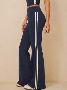 Loose Wide Leg High Waist Tummy Control Naked Feel 3D Casual Running Workout Fitness Yoga Long Pants - Navy Blue - View 1