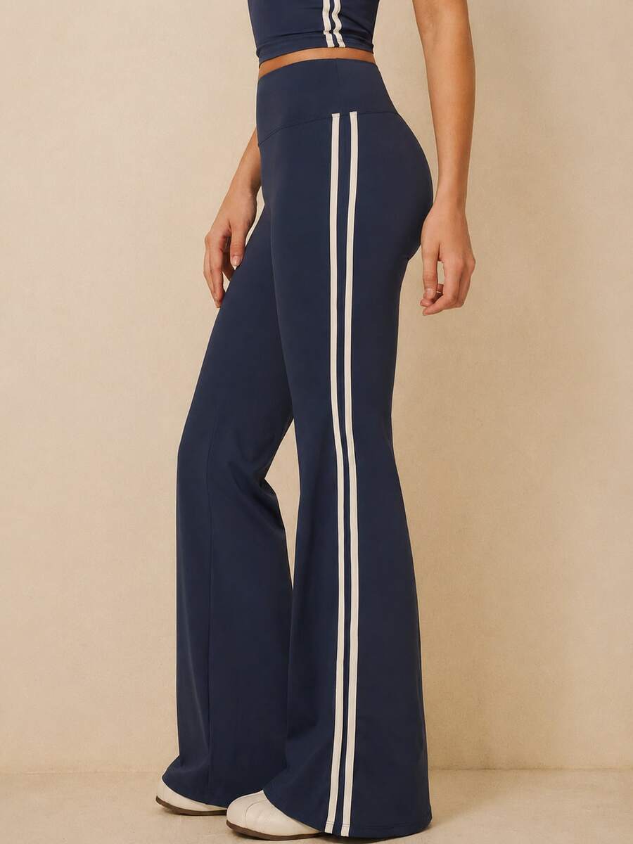 Loose Wide Leg High Waist Tummy Control Naked Feel 3D Casual Running Workout Fitness Yoga Long Pants - Navy Blue - View 1