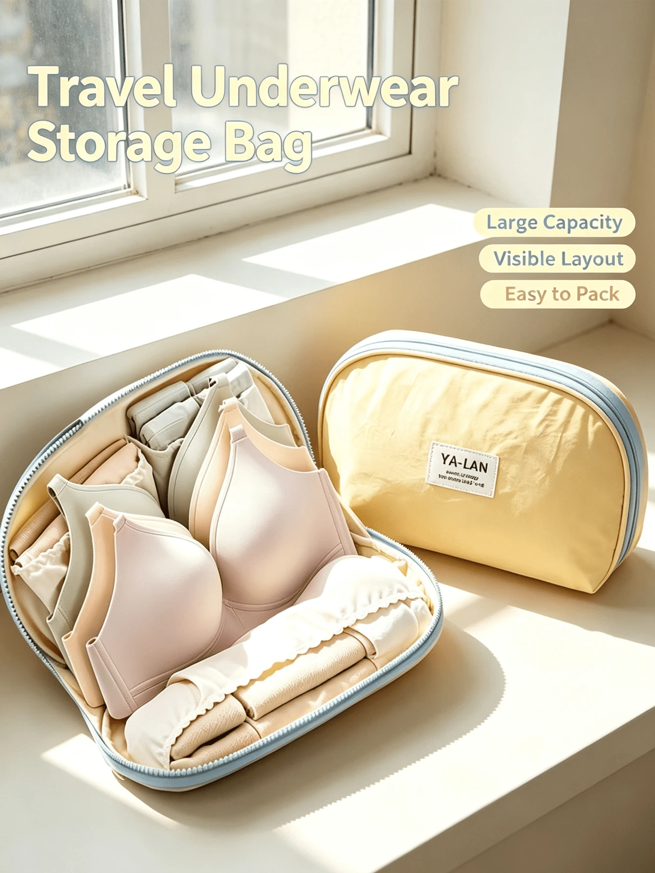 Multi-Grid Lingerie Storage Bag, Portable Travel Underwear Organizer, Socks Bra Sorting Pouch, Waterproof Fabric, Ideal For Short Trip - Multicolor - View 1