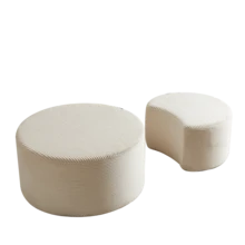 Kaffeetisch-Set, 2-Teilig , Gepolsterte Runde Kaffeetische, Set Mit 2 Stu Ck Fu R Das Wohnzimmer, Moderner Runder Kaffeetisch Aus Schaumstoff, Beistelltisch, Ottoman, Keine Montage Erforderlich - 米色 - 查看 10