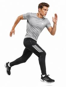 Adidas 男子百搭健身舒適運動跑步訓練休閒長褲 - 黑色 - 查看 2