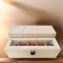 1pc Bamboo Tea Storage Box, 5 Compartments With Acrylic Window Flip Lid Airtight Canister, Tea Bag Organizer, Suitable For 4 Seasons, Chinese Tea Set Accessory - Multicolor - View 8