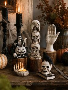 1pc/3pcs Gothic Skull Desktop Decor, Crow Hand Candle Holder, Pumpkin Grim Reaper Statue, Haunted Tiered Tray, Halloween Dark Aesthetic Witch Style, Fireplace Mantel Shelf, Cosplay Party Holiday Decoration Gift, Housewife Friend Style, Spooky Indoor Home Decor Ornament - style 1 - View 2