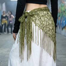 1件女款三角肚舞服裝 亮片裙式流蘇臀巾 腰圍圍巾 莎麗 Sari 風格 適合電音派對表演、節慶、派對、夜店、沙灘穿著與異國風服飾裝飾 - 彩色 - 查看 27