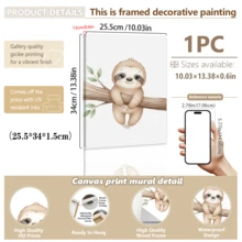 1pc Canvas Framed Baby Room Wall Art Decor, Animal Baby Poster, Sloth, Elephant And Zebra, Cute Baby Room Wall Decoration, Nordic Style, Jungle Theme Wall Decor, Ready To Hang, Suitable For Baby Crib Corner, Unisex Toddler Bedroom, Ideal Gift For Newborn Baptism, Wildlife Children's Room Accent Decor, Children's Room Decoration, Baby Room Poster, Kindergarten Decoration, Playroom Decoration, Gift, Party Decoration - Multicolor - View 15