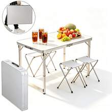 Aluminum Alloy Folding Table Set, Foldable For Storage, Lightweight And Stable; Matched With Portable Folding Stools, Multi-Functional For Outdoor Camping, Market Vending, Home Use And Office Work - A - View 8